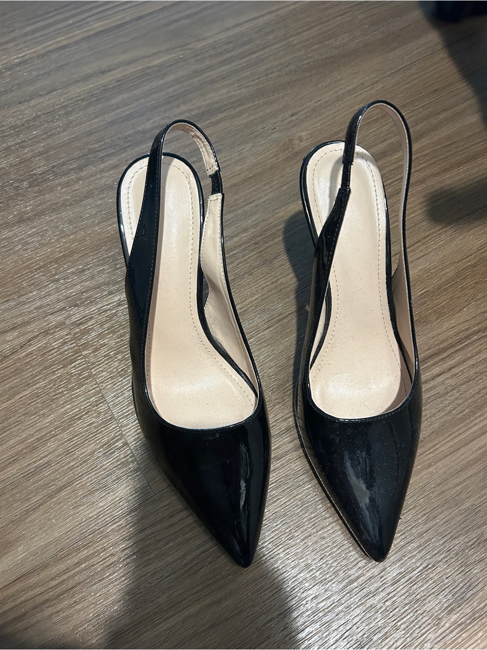 Black Patent Slingback Pointed-Toe Mules
